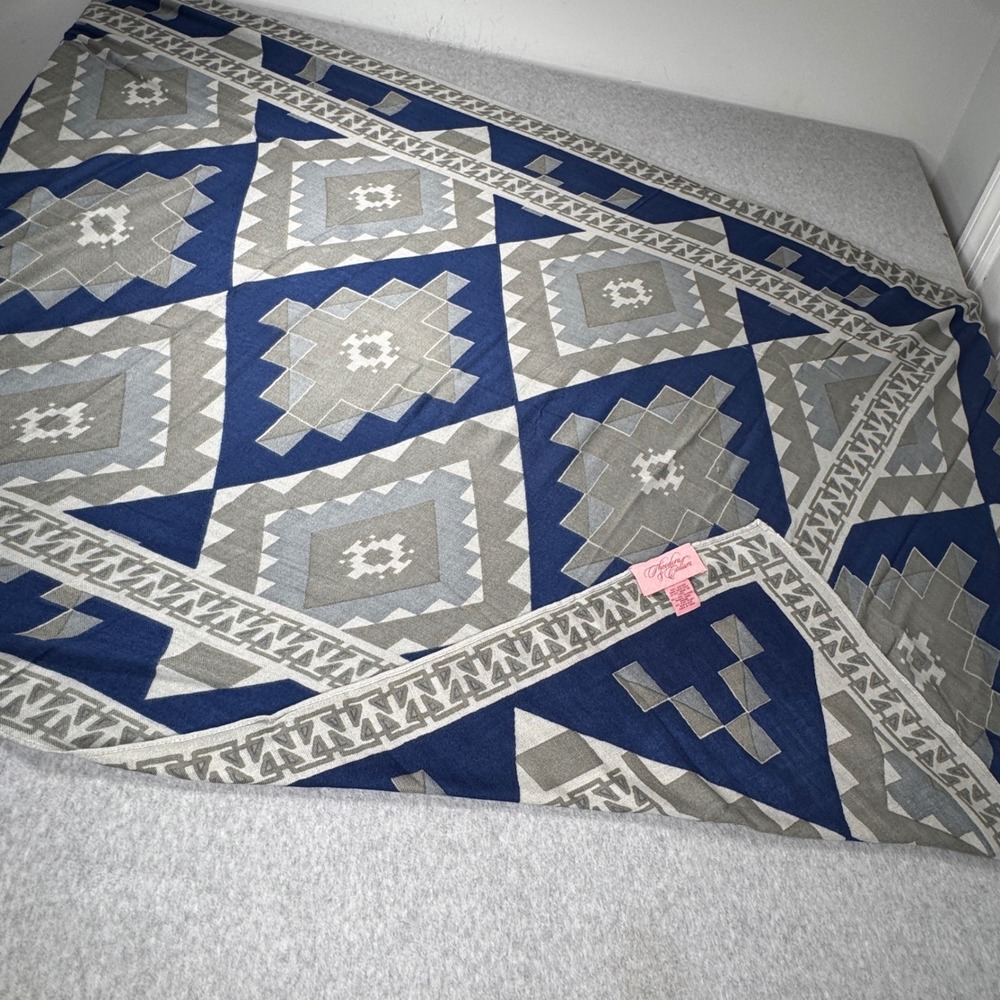 Theodora & Callum Scarf Tribal Ikat Shawl Navy Grey Wrap Soft Viscose 74in 40in